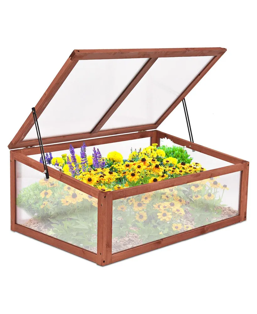 Costway Garden Portable Wooden Green House Cold Frame Raised Plants Bed Protection