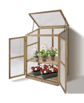 Garden Portable Wooden GreenHouse Cold Frame Raised Plants Shelves Protection