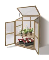 Costway Garden Portable Wooden GreenHouse Cold Frame Raised Plants Shelves Protection