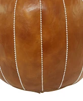 Rosemary Lane 24" x 24" x 18" Leather Moroccan Floral Stitching Pouf