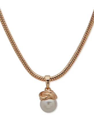 Anne Klein Gold-Tone Imitation Pearl Knot Pendant Necklace, 16" + 3" extender
