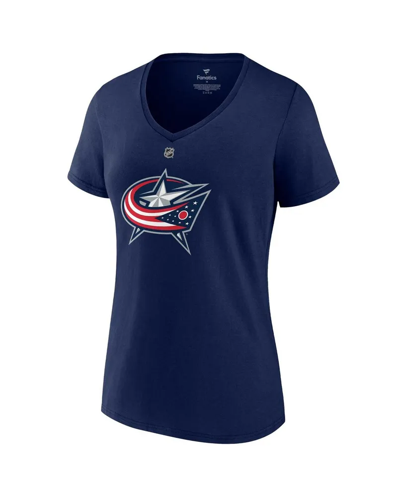 Women's Fanatics Johnny Gaudreau Navy Columbus Blue Jackets Authentic Stack Name and Number V-Neck T-shirt