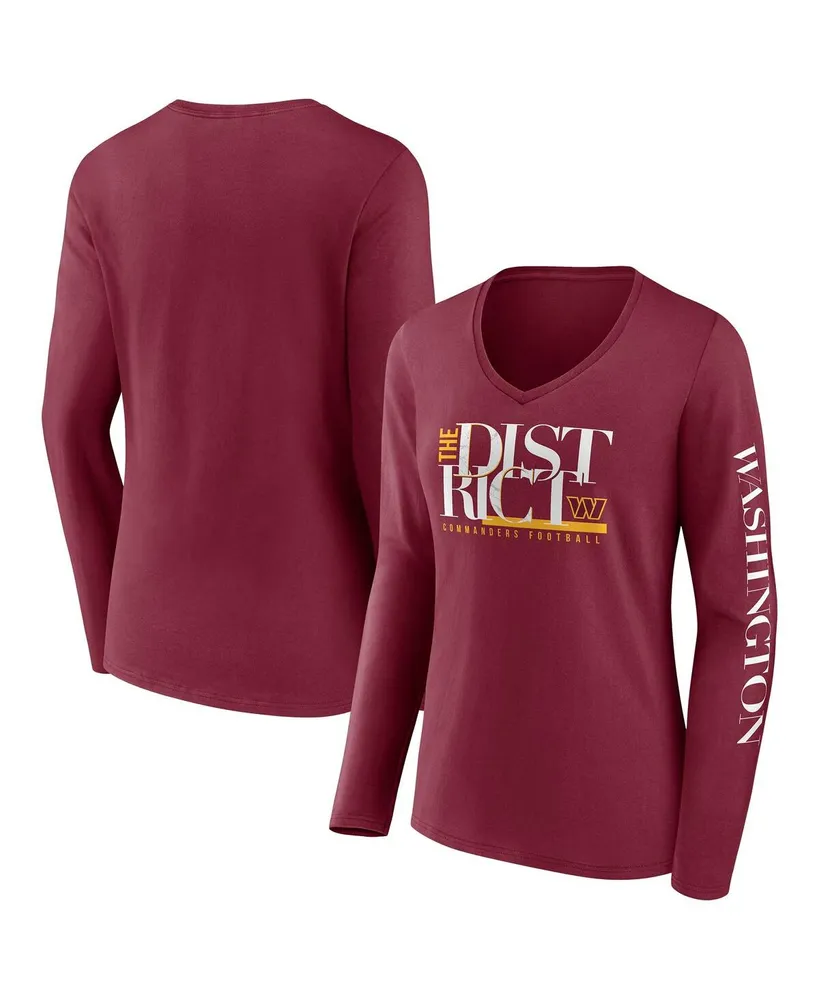 Women's Fanatics Burgundy Washington Commanders Hometown Sweep Long Sleeve V-Neck T-shirt