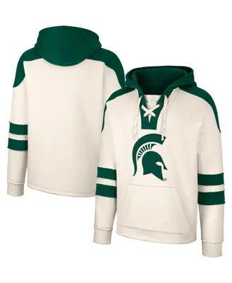 Men's Colosseum Cream Michigan State Spartans Lace-Up 4.0 Vintage-Like Pullover Hoodie
