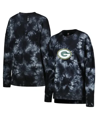 Women's Msx by Michael Strahan Black Green Bay Packers Bailey Tie-Dye Tri-Blend Pullover Sweatshirt