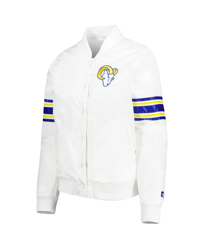 Women's Starter White Los Angeles Rams Line Up Satin Full-Snap Varsity Jacket