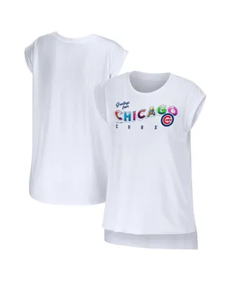 Women's Wear by Erin Andrews White Chicago Cubs Greetings From T-shirt