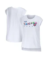 Women's Wear by Erin Andrews White Chicago Cubs Greetings From T-shirt