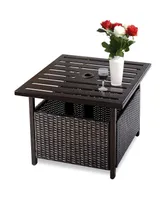 Brown Rattan Wicker Steel Side Table Outdoor Furniture Deck