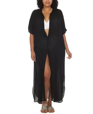 Raviya Plus Button-Front Cover-Up Maxi Dress