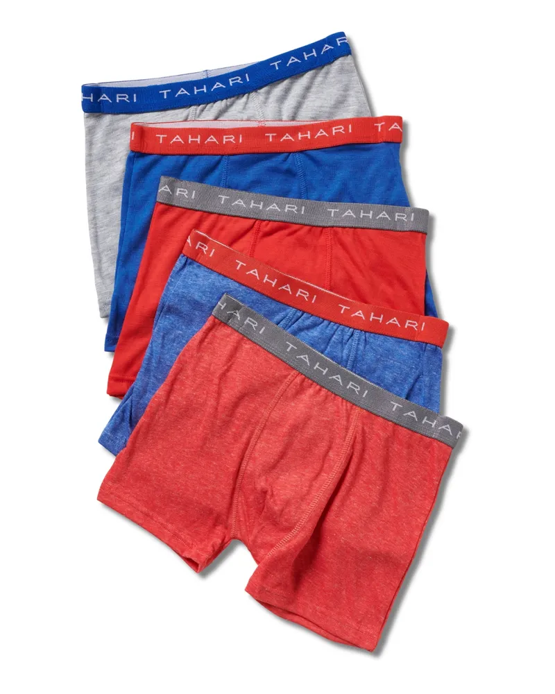 Tahari Big Boys 5-Pack Solid Color Cotton Boxer Briefs with Logo