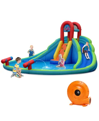 Costway Inflatable Bounce House Water Splash Pool Dual Slide Climbing Wall