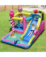 Costway Inflatable Bounce House Sweet Candy Bouncy Castle W/ Water Slide& 480W Blower
