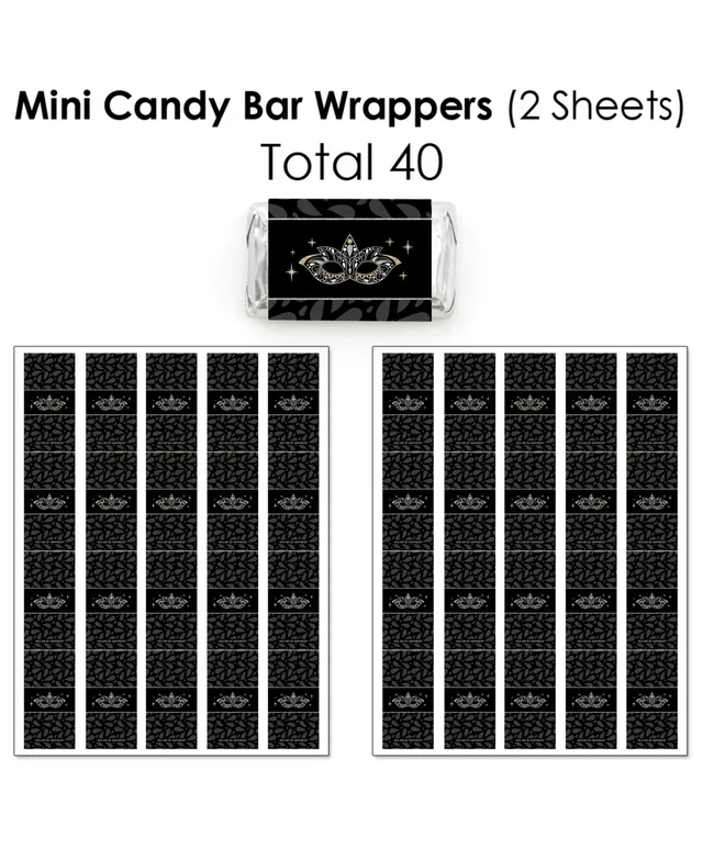 Big Dot of Happiness Mardi Gras - Mini Candy Bar Wrapper Stickers -  Masquerade Party Small Favors - 40 Count