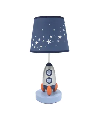 Lambs & Ivy Milky Way Blue/Silver Rocket Ship Nursery Lamp with Shade & Bulb