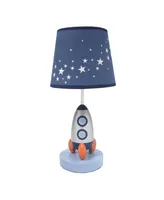 Lambs & Ivy Milky Way Blue/Silver Rocket Ship Nursery Lamp with Shade & Bulb