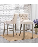 29" Linen Tufted Buttons Upholstered Wingback Bar Stool (Set of