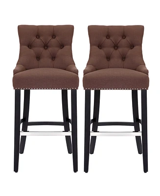 29" Linen Tufted Buttons Upholstered Wingback Bar Stool (Set of 2)