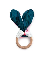 Kanga Care Baby Boys Muslin Crinkle Bunny Ear Wood Teething Ring