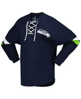 Women's Fanatics College Navy Seattle Seahawks Spirit Jersey Lace-Up V-Neck Long Sleeve T-shirt