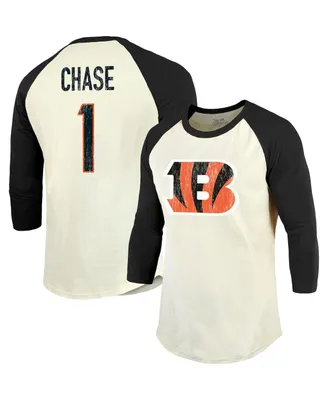 Men's Majestic Threads Russell Wilson Cream/Navy Denver Broncos Name & Number Raglan 3/4 Sleeve T-Shirt Size: Small