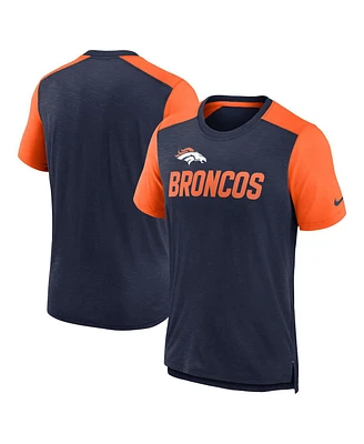 Men's Nike Heathered Navy, Orange Denver Broncos Color Block Team Name T-shirt
