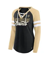 Women's Fanatics Black, Gold New Orleans Saints True to Form Raglan Lace-Up V-Neck Long Sleeve T-shirt