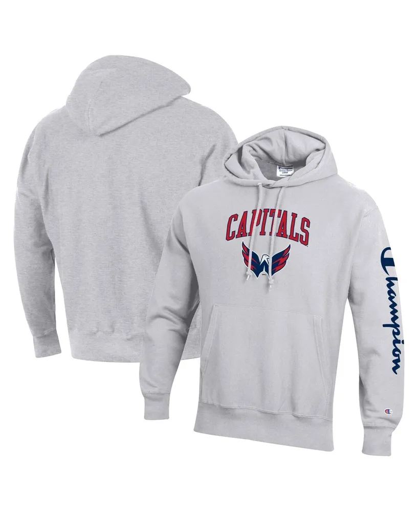 Men's Champion Heather Gray Washington Capitals Reverse Weave Pullover Hoodie