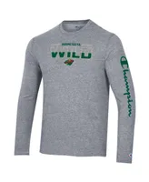 Men's Champion Heather Gray Minnesota Wild Tri-Blend Long Sleeve T-shirt