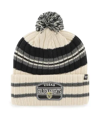 Men's '47 Brand Cream Vegas Golden Knights Hone Patch Cuffed Knit Hat With Pom
