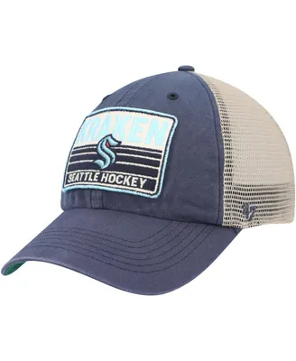 Men's '47 Brand Deep Sea Blue, Natural Seattle Kraken Four Stroke Clean Up Snapback Hat