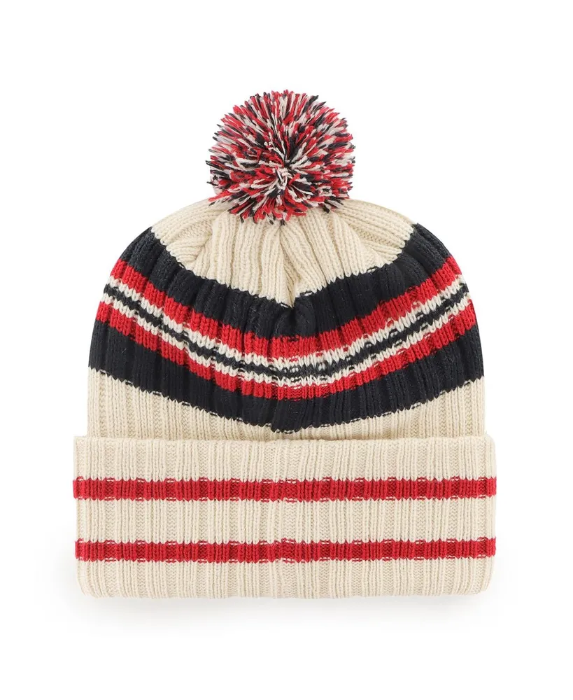 Men's '47 Brand Natural Boston Red Sox Home Patch Cuffed Knit Hat with Pom