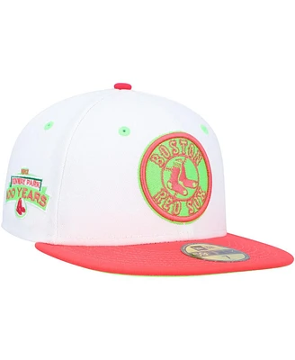 Men's New Era White, Coral Boston Red Sox Fenway Park 100Th Anniversary Strawberry Lolli 59Fifty Fitted Hat