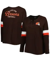 Women's New Era Brown Cleveland Browns Plus Athletic Varsity Lace-Up V-Neck Long Sleeve T-shirt