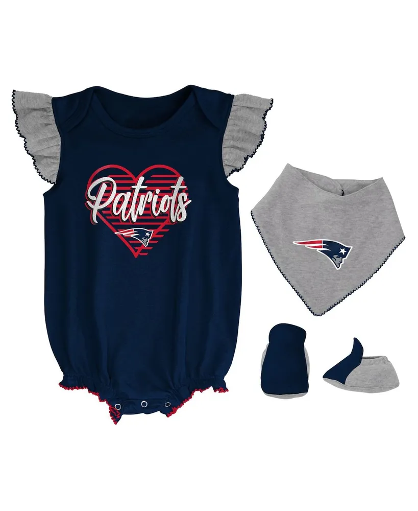 Girls Newborn and Infant Navy, Heathered Gray New England Patriots All The Love Bodysuit Bib Booties Set
