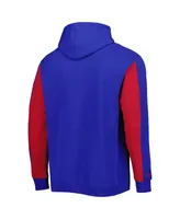 Men's Mitchell & Ness Royal and Red Chicago Cubs Colorblocked Fleece Pullover Hoodie