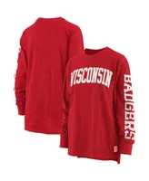 Women's Pressbox Red Wisconsin Badgers Plus Two-Hit Canyon Long Sleeve T-shirt