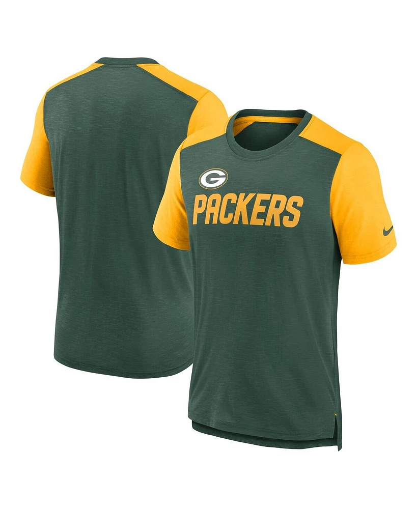 Men's Nike Heathered Green, Gold Green Bay Packers Color Block Team Name T-shirt