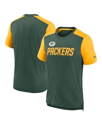 Men's Nike Heathered Green, Gold Green Bay Packers Color Block Team Name T-shirt