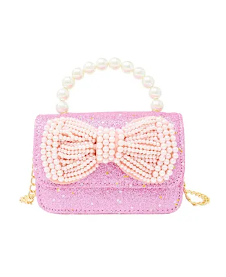 Pink Sparkle Bow Pearl Handle Bag for Girls