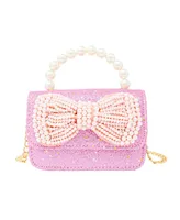Pink Sparkle Bow Pearl Handle Bag for Girls