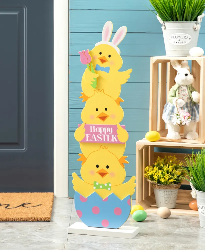 Glitzhome 30" H Easter Wooden Stacked Chicks Porch Decor