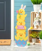 Glitzhome 30" H Easter Wooden Stacked Chicks Porch Decor