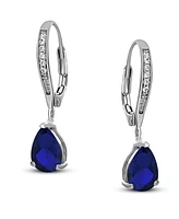 Genevive Sterling Silver Cubic Zirconia Teardrop Leaver back Earrings