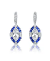 Genevive Sterling Silver White Gold Plated and Blue Cubic Zirconia Leverback Earrings