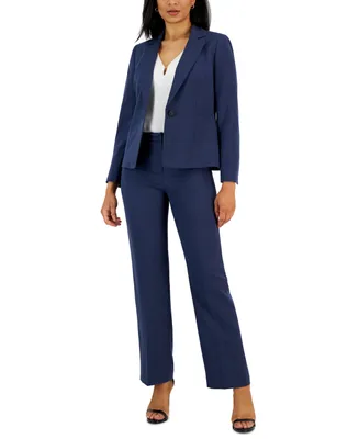 Le Suit Herringbone Single Button Blazer & Straight Leg, Mid-Rise Pantsuit, Regular and Petite Sizes
