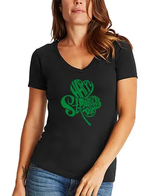 La Pop Art Women's St. Patrick's Day Shamrock Word V-neck T-shirt