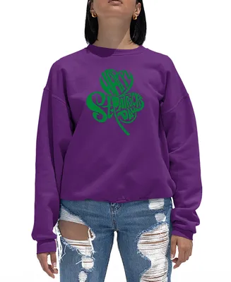 La Pop Art Women's St. Patrick's Day Shamrock Word Crewneck Sweatshirt