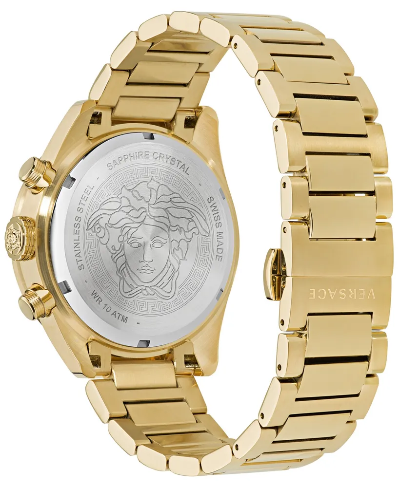 Versace Men's Swiss Chronograph Greca Dome Gold Ion Plated Bracelet Watch 43mm