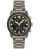 Versace Men's Swiss Chronograph Greca Dome Gunmetal Ion Plated Bracelet Watch 43mm